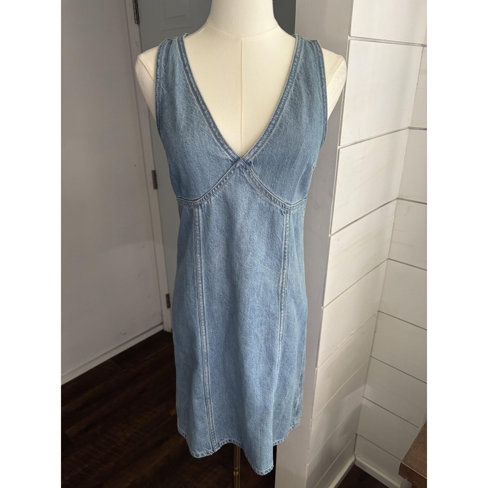 Madewell Dress Womens XXS Blue Denim V Neck Sleeveless Mini Sundress Summer